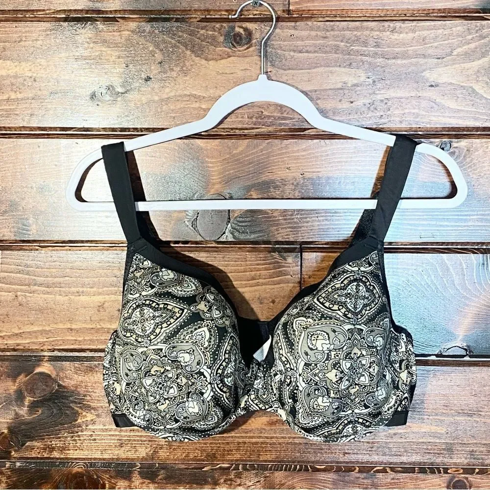 Cacique Black & White Paisley Adjustable Underwire Padded Bra Women's Size 38DDD